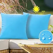 Outdoor Waterproof Throw Pillow Covers 20X20 Set of 2 Decorative SkyBule Patio Furniture Cushion Cases Outside Decor for Couch Garden Bench Porch