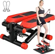 Steppers for Exercise, Stair Stepper with Resistance Bands, Mini Stepper with 300LBS Loading Capacity, Hydraulic Fitness Stepper with LCD Monitor