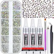 Audab B-7000 Adhesive Glue Kit with Rhinestone for Craft, 2100Pcs Crystal AB Rhinestones with 3pcs Clear Adhesive Glue for DIY Clothes Fabric Shoes Jewelry Making Nail Art