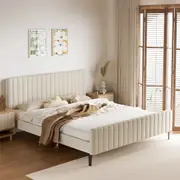 219x192 Oikiture Bed Frame King Size Beige Velvet ROYO