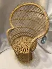 Vtg Peacock 16" Chair Fan Back Wicker Rattan Doll Plant Stand MCM Hippie Boho
