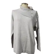 NWT Chico's Gray Shiny Sparkle Top Sweater Long Sleeve Buttons on the neck 1