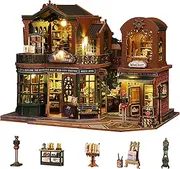 Flever Dollhouse DIY Book Nook Miniature Kit, Bookshelf Insert Decor, 3D Wooden Puzzle Booknook Miniature Kit, Creative Assembled Bookends (Twilight Bookmall)