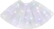 Tulle Skirt Women's LED Tutu Women's Tulle Skirt with Colourful LED Lights Stars Sequins LED Costume Ideal for Carnival Theme Party Halloween Costume Ballet Dance Fancy Dress 40 cm (White), White,