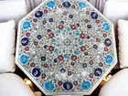 48" Exquisite White Marble Coffee Table Multi-Stone Inlay Work for Hallway Decor