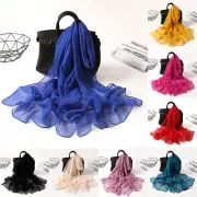 Women's Long Chiffon Silk Scarf Soft Wraps Shawls Solid Color Breathable Scarves