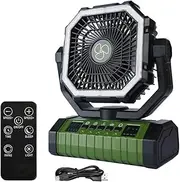 Outdoor Camping Fan with LED Light USB Rechargeable 20000mAh Hanging Fan (Green)
