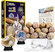 Blue Marble National Geographic Break Open 15 Premium Geodes - with Goggles, Detailed Learning Guide, 3 Display Stands, Great Stem Science Toy & Educational Kit