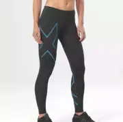 NEW || 2XU Ice Mid Rise Womens Compression Long Tights - Black/Ice Blue