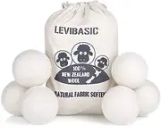 Wool Dryer Balls 6 Pack XL, 3" Genuine New Zealand Wool to Core, 100% Organic Fabric Softener Alternative, Baby Safe & Chemical Free, Reduce Wrinkles & Shorten Drying Time by LEVIBASIC (White-6pcs)