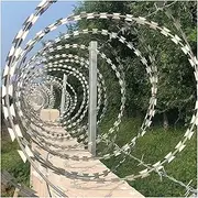 Razor Wire Barbed Wire Razor Barbed Wire, Galvanized Steel Wire Helix Coils, Farm Garden Stainless Steel Security Chain Fence, Easy to Bend