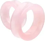 [Pierced Owl] Large Gauge Pink Rose Quartz Stone Double Flared Tunnels, Sold as a Pair