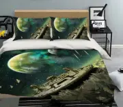 3D Planet Spaceship ZHUA358 Bed Pillowcases Quilt Duvet Cover Set Queen King Amy