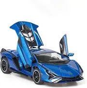 Die-cast Exquisite 1:32 for Lamborghini FKP37 Alloy Car Model Metal Diecast Simulation Light Pull Back Roadster Models Displays Miniature Vehicle(Blue)