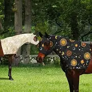 Horse Slicker Hood with Zipper of 2 Set: Snug Fit, No-Ears Design, and Extra Large Eye Holes for Face, Shoulders, Mane, Chest, and Withers - Perfect for Show-L（Orange+Flower）
