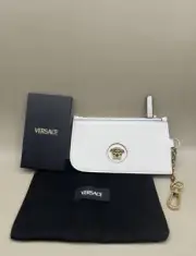 NEW VERSACE White Quilted Leather MEDUSA LOGO Card CASE WALLET KEY CHAIN $400