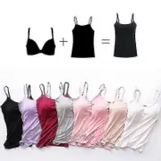 Women Padded Soft Casual Bra Tank Top Women Spaghetti Cami Top Vest Female Camisole With Built In Bra-jkshd Black XL