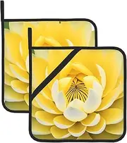 Yellow Lotus Flower Potholders BBQ Pot Holders for Heat Resistant Potholder, Hot Pads,Cooking Baking(2-Pack)