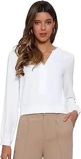 [Allegra K] V Neck Button Front Top for Women's Long Sleeve Casual Dressy Top