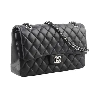 二手商品9成新_CHANEL 銀釦菱格紋小羊皮 25cm COCO包(黑色)