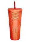 STARBUCKS Venti Tumbler Grid Disco Metallic Mirror Orange Crystal 24 oz