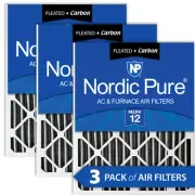 Nordic Pure 20x35x2 Pleated MERV 12 Plus Carbon AC Furnace Filters 3 Pack