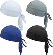 [Bekecidi] Pack of 4 Bandana for Men, Breathable Sports Wheel Cap, Sun Protection Headband, Hat Bandana for Outdoor, Climbing, Running, Hiking (Black + White + Dark Grey + Navy Blue), 4 Colours., One