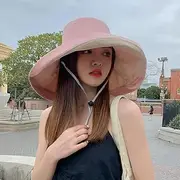 [Ling88] New Summer Women Super Large Wide Brim Sun Hats Double-Sided Foldable Anti-Uv Beach Hats Panama Female Sunscreen Cap Bonnet-3