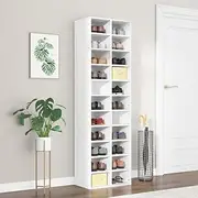 Spacious White Shoe Cabinet with 22 Compartments, 54x34x183 cm Engineered Wood for Organized Space - Modern and Durable Design