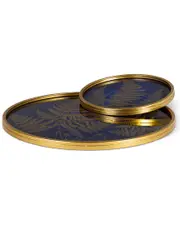 Lone Elm Studio Set of Two Assorted Blue And Gold Glass Trays