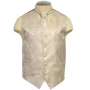 New formal Men's Paisley Vest Tuxedo Waistcoat_Necktie Beige wedding prom