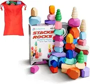 Qubomax 40 PCS Wooden Stacking Rocks Toys - Montessori Building Blocks for Kids Ages 3+, Toddler Stacking Stones - Preschool Learning Game - Balancing Stones - Toy Rock Blocks