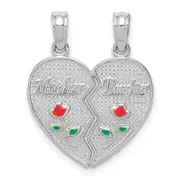 14k White Gold White Enameled MOTHER - DAUGHTER Break-apart Pendant