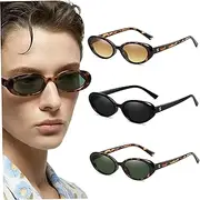 [Comebachome] Oval Sunglasses for Women, 3pcs Small Oval Sunglasses, UV Protection Fashion Sunglasses for Women