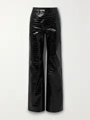 [The Frankie Shop] The Frankie Shop - Bonnie Croc-effect Faux Leather Straight-leg Pant - Black - small small Black