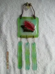 WIND CHIME - GLASS CONCH SHELL Leather Hang Hook Green New with Tag
