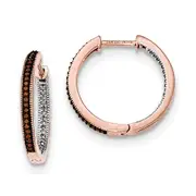 14K Rose Gold 2.3mm In/Out Coffee/White Real Diamond Hoop Earrings