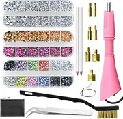 XINMEIWEN Hotfix Rhinestone Applicator Tool DIY Wand Setter Tool Kit with 7 Different Sizes Tips Tweezers & Brush Cleaning Kit and 3 Pack Hot-Fix Crystal Rhinestones (Pink)