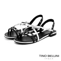 在飛比找momo購物網優惠-【TINO BELLINI 貝里尼】圖騰多色皮革交錯平底涼鞋