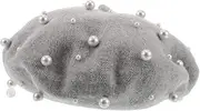 [COLLBATH] Pearl Beret Hat for Women Imitation Wool Fuzzy Bucket Hat for British Vintage Style Light Grey