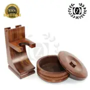 CLASSIC WOOD SHAVING STAND & MUG FOR SAFETY RAZOR, STRAIGHT RAZOR WALNUT FINISH