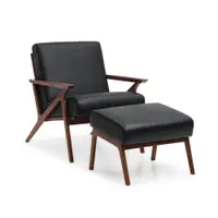 在飛比找蝦皮商城優惠-【HOLA】Core one北歐風皮革休閒椅+腳凳 黑色