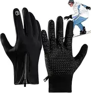 [Generic] Mens Snow Gloves,Water Resistant Touchscreen Gloves | Zipper Design Cold Weather Gloves, Winter Warming Accessories for Hiking Driving
