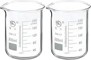 uxcell 200ml Low Form Glass Beaker, 2 Pack 3.3 Borosilicate Glass Graduated Printed Scale Measuring Cups with Spout for Kitchen Lab Liquids Transit Boiling