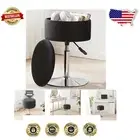 Adjustable Black Velvet Vanity Stool with Storage - Swivel 360º Functionality