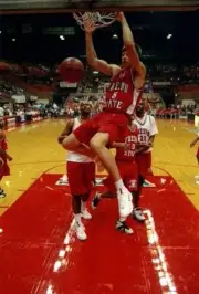 Forward Gerrit Terdenge Fresno State Bulldogs sinks the ball at a - Old Photo