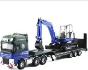 Metal Mini Car 1/50 Flatbed Trailer-mounted Truck Excavator Digger Loader Japan