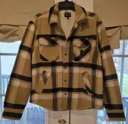 Brixton Durham Sherpa Lined Jacket Plaid White Black Tan M Relaxed Fit New NWT
