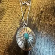 Concho Turquoise Elegance: Adjustable Sterling Silver Beaded Necklace 16-18", Gi