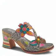 L'ARTISTE ROSSIE WOMENS MULTI COLORED GRAY DOUBLE STRAP SLIDE SANDAL EU 39 US8.5